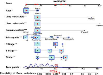 A Nomogram for Predicting the Risk of Bone Metastasis in Newly Diagnosed Head and Neck Cancer Patients: A Real-World Data Retrospective Cohort Study From SEER Database